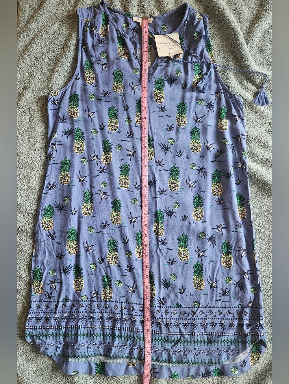 Pineapple Print Blue Sleeveless Dress LARGE BRAND NEW